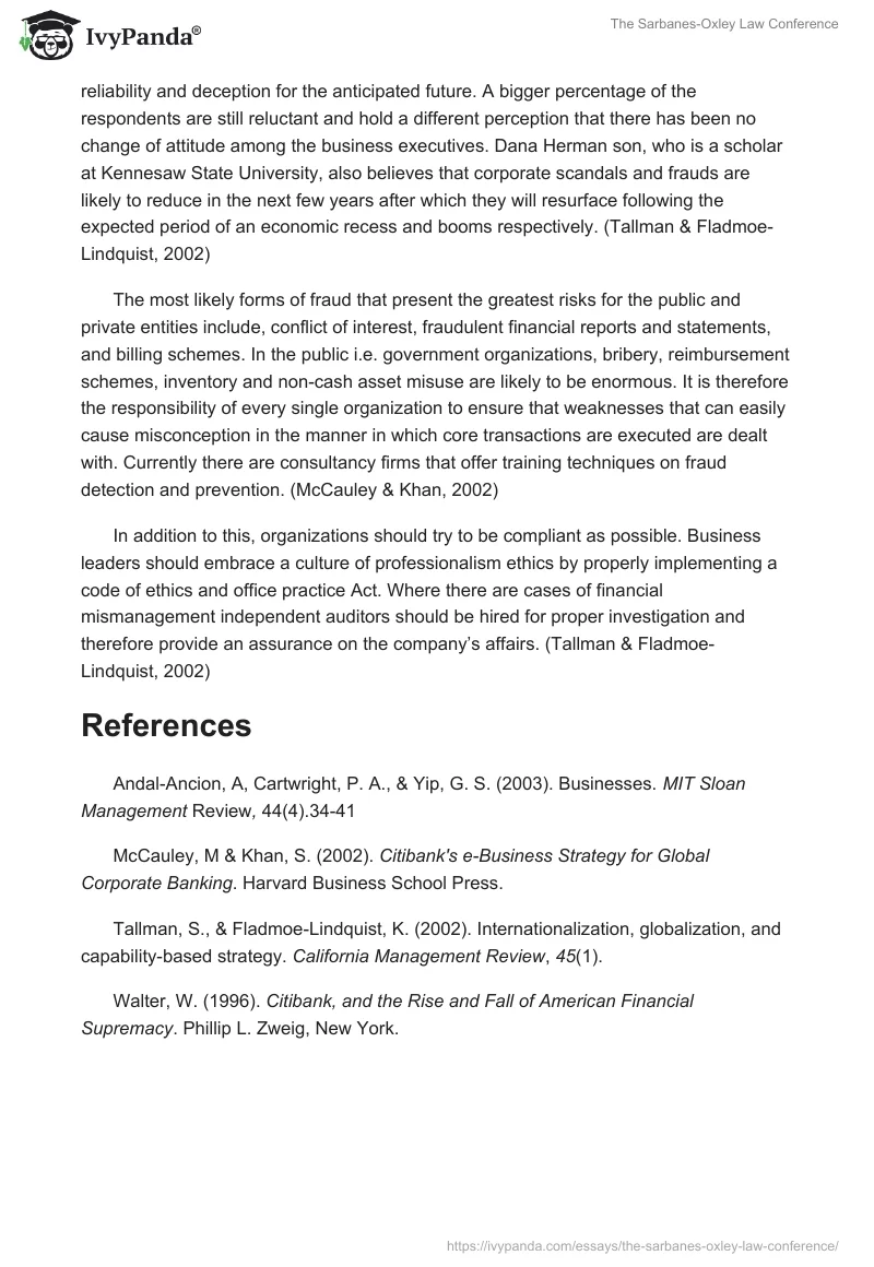 The Sarbanes-Oxley Law Conference. Page 2