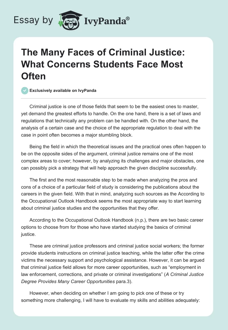 The Many Faces of Criminal Justice: What Concerns Students Face Most Often. Page 1