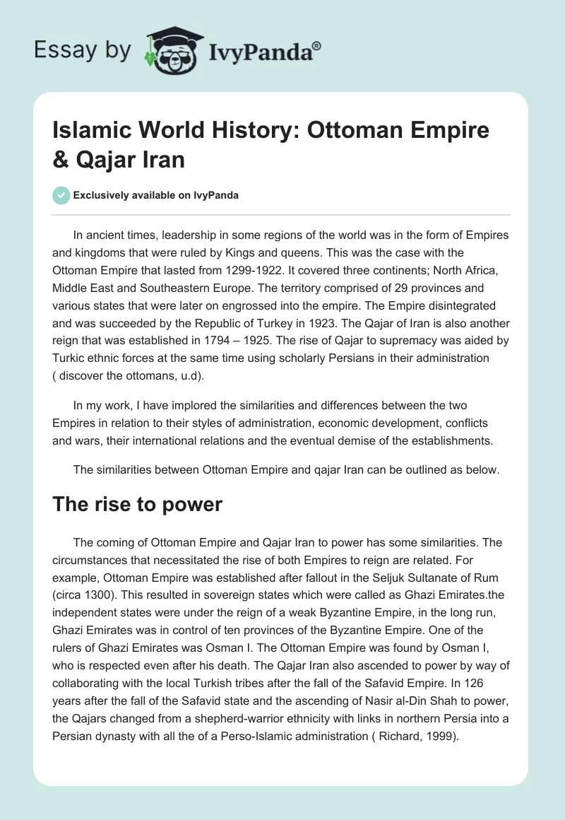 Islamic World History: Ottoman Empire & Qajar Iran. Page 1