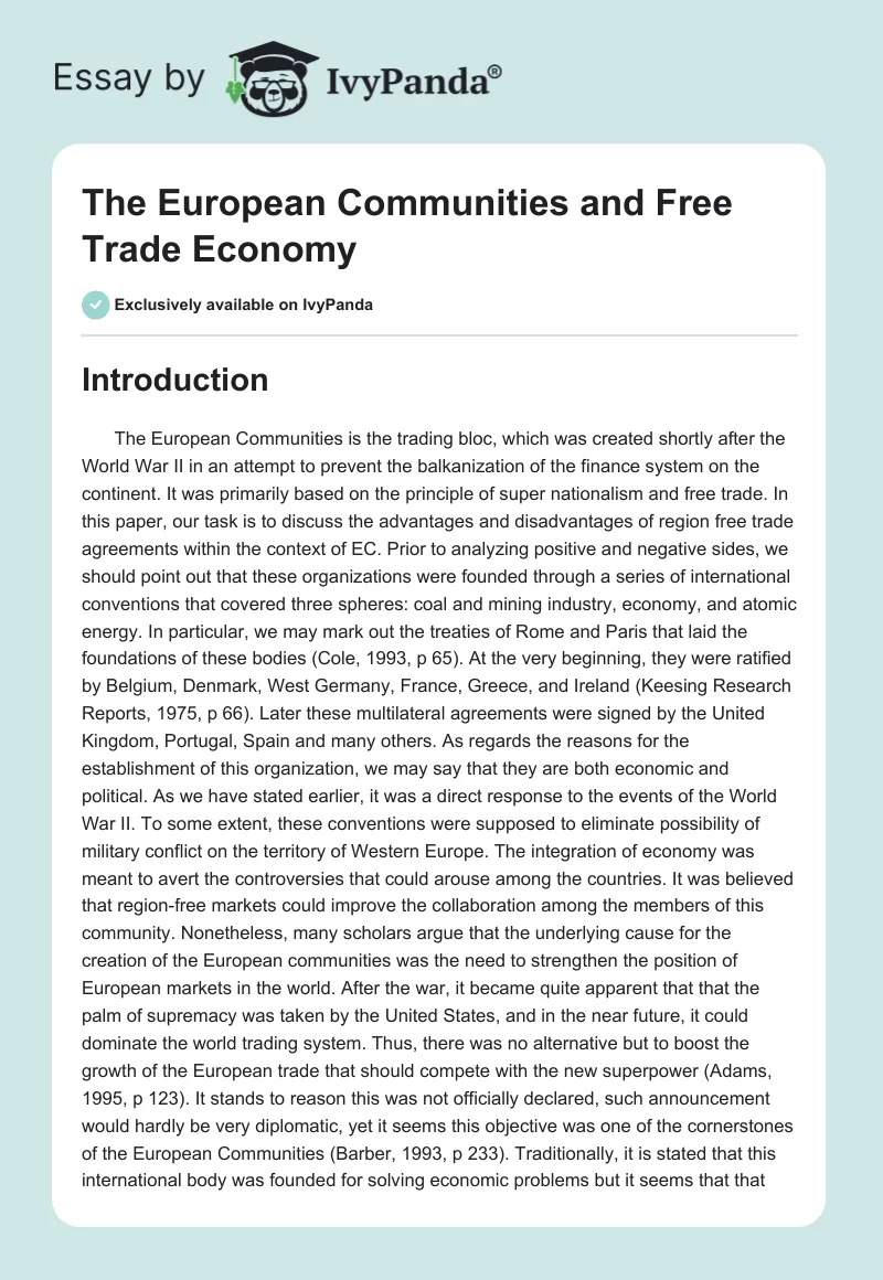 The European Communities and Free Trade Economy. Page 1