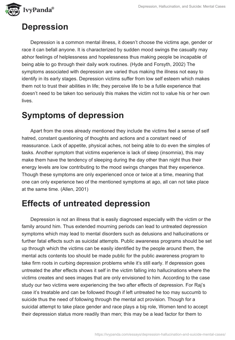 Depression, Hallucination, and Suicide: Mental Cases. Page 2