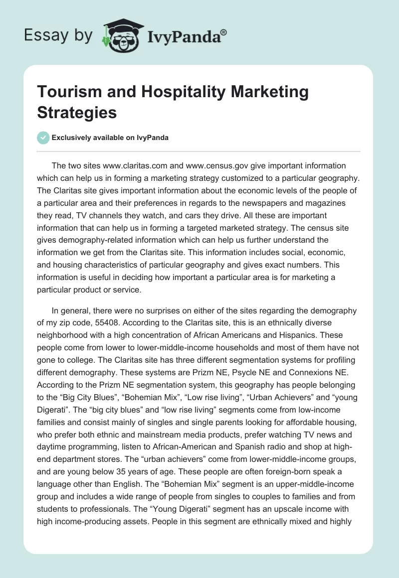 Tourism and Hospitality Marketing Strategies. Page 1
