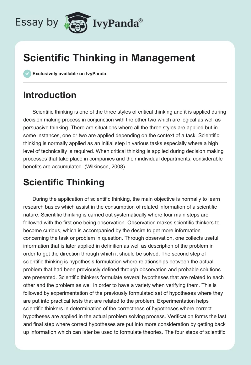 Scientific Thinking in Management. Page 1