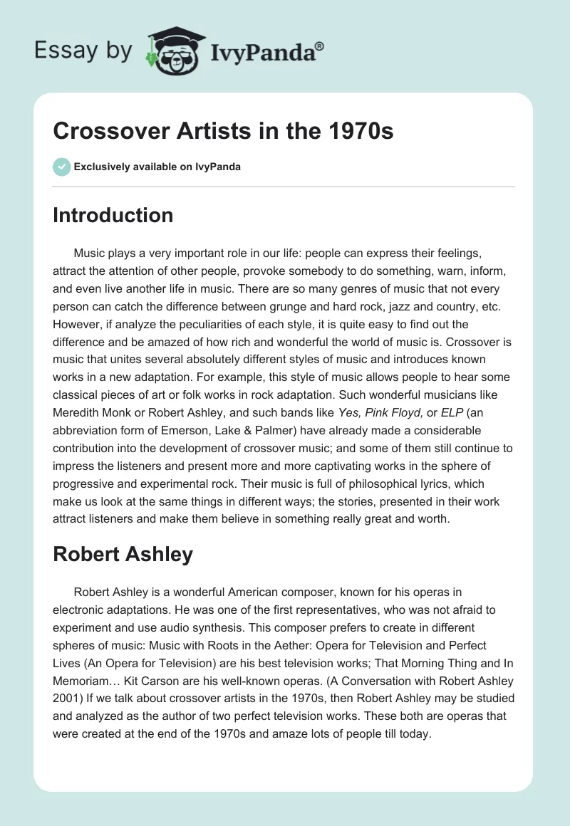 Crossover Artists in the 1970s. Page 1