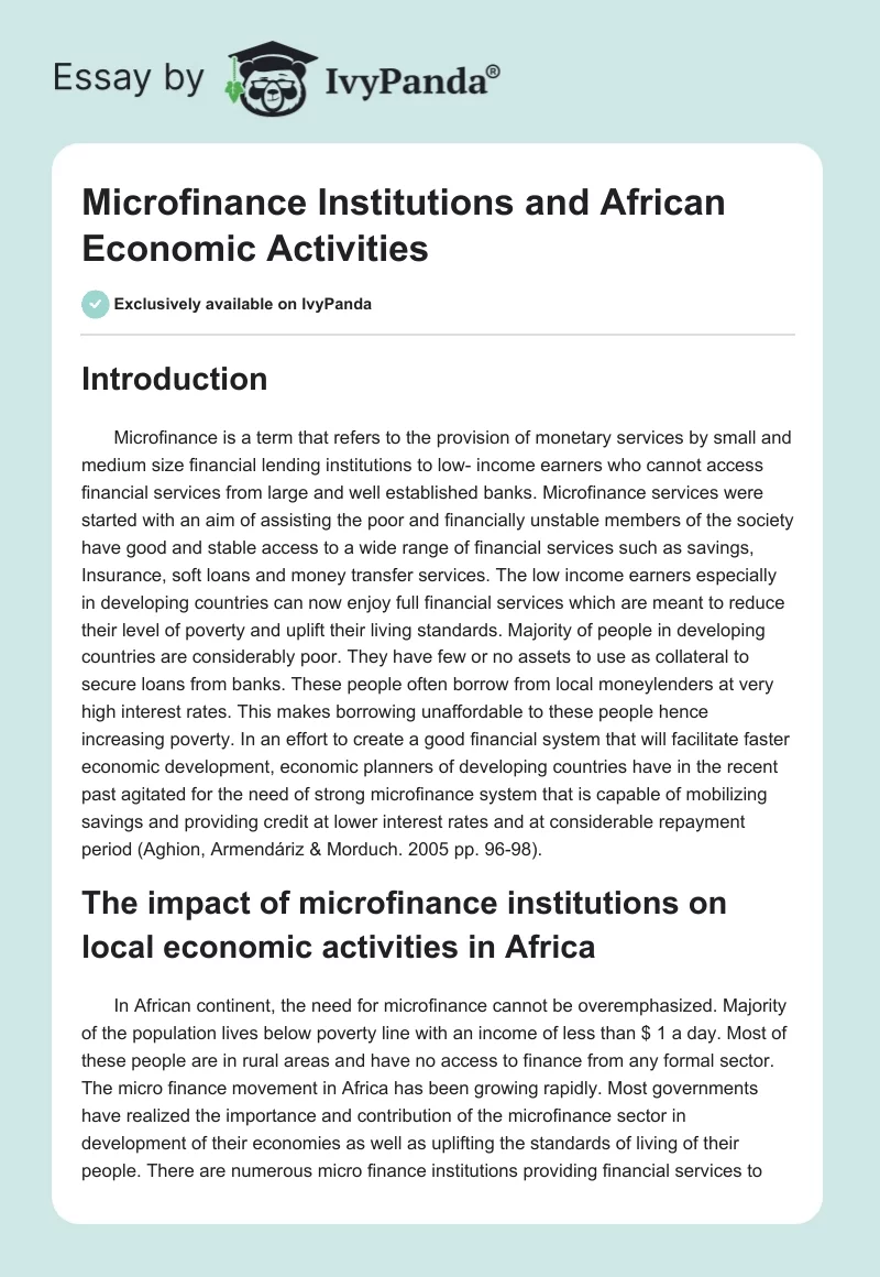 Microfinance Institutions and African Economic Activities. Page 1