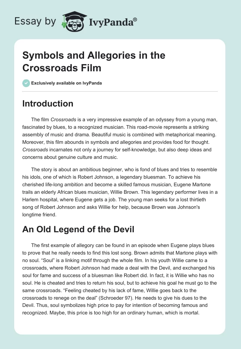 Symbols and Allegories in the Crossroads Film. Page 1