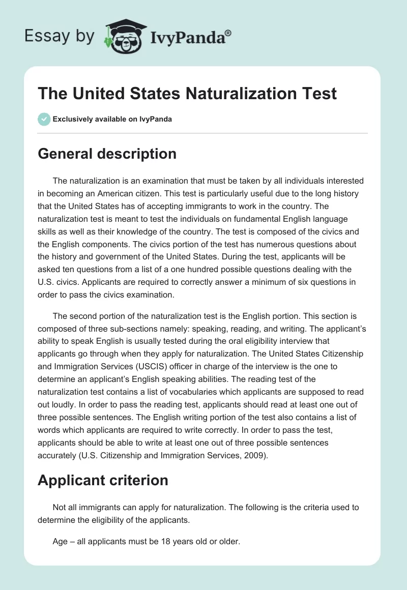 The United States Naturalization Test. Page 1