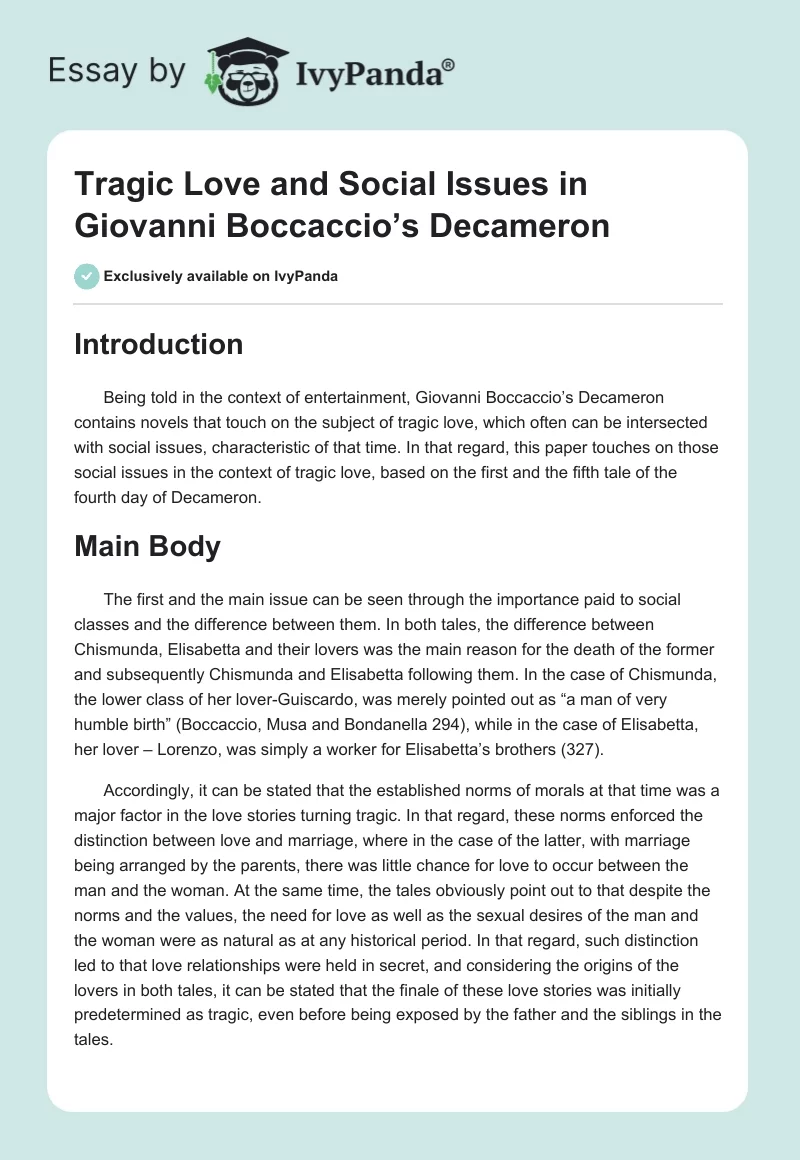 Tragic Love and Social Issues in Giovanni Boccaccio’s Decameron. Page 1