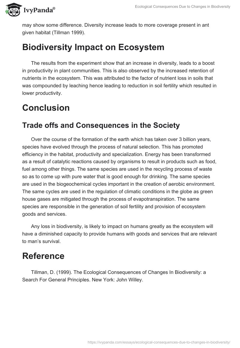 Ecological Consequences Due to Changes in Biodiversity. Page 3