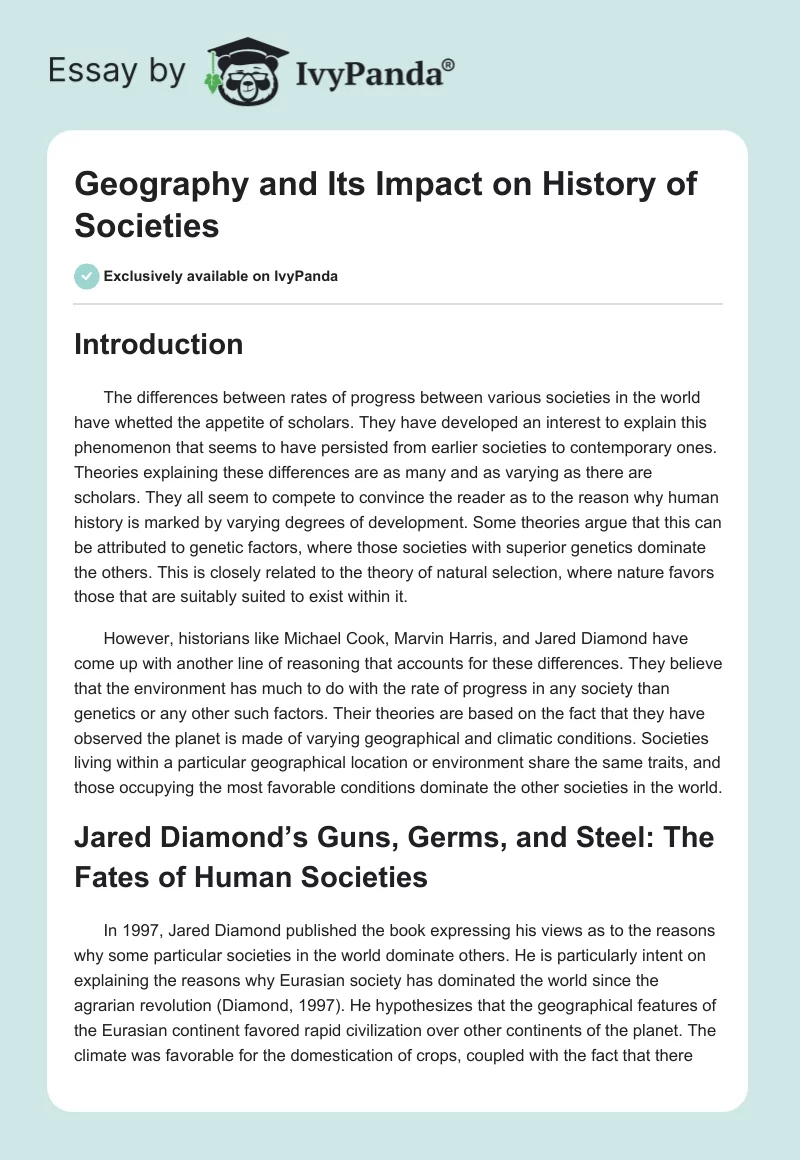 Geography and Its Impact on History of Societies. Page 1