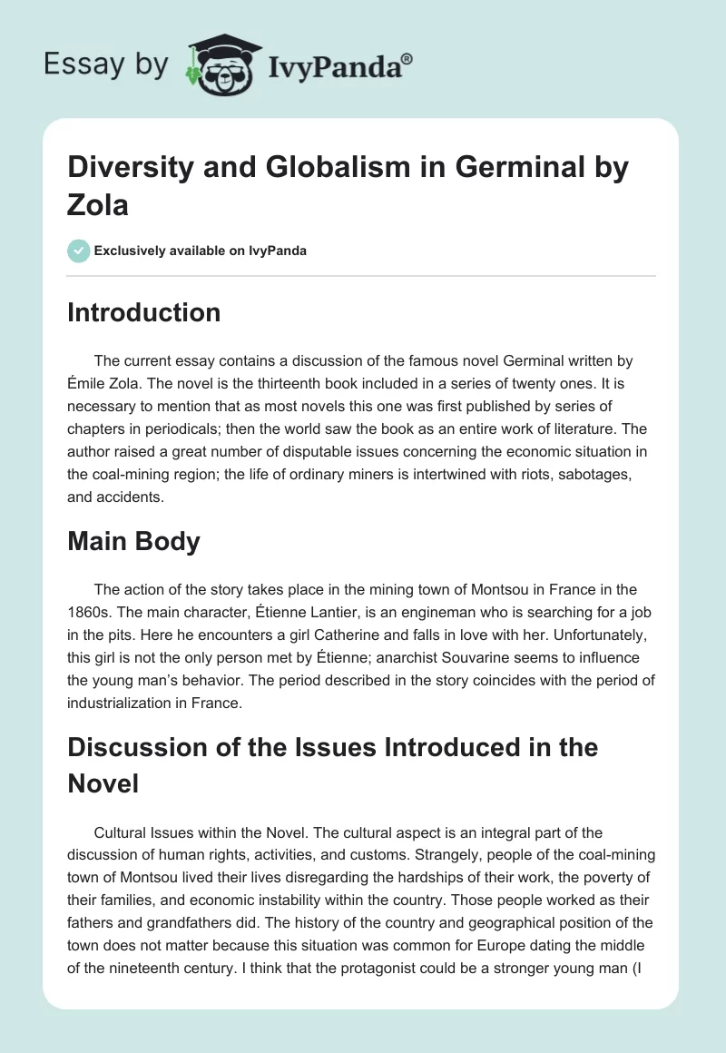 Diversity and Globalism in "Germinal" by Zola. Page 1