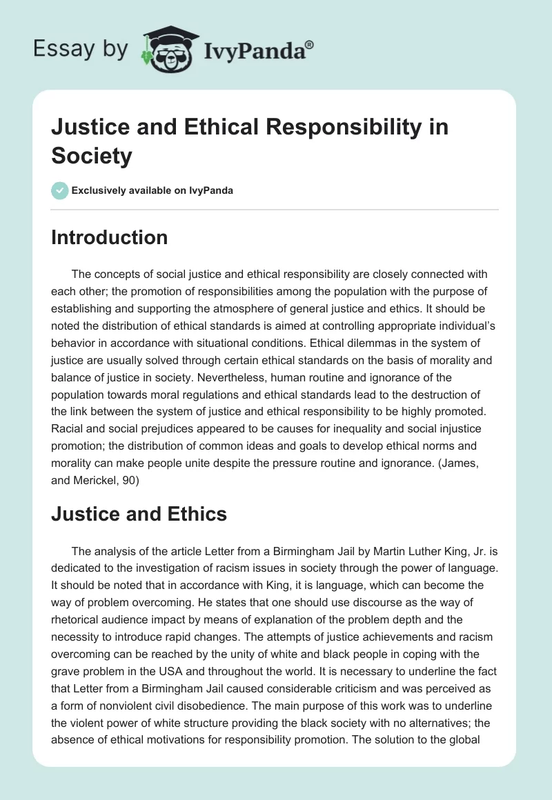 Justice and Ethical Responsibility in Society. Page 1