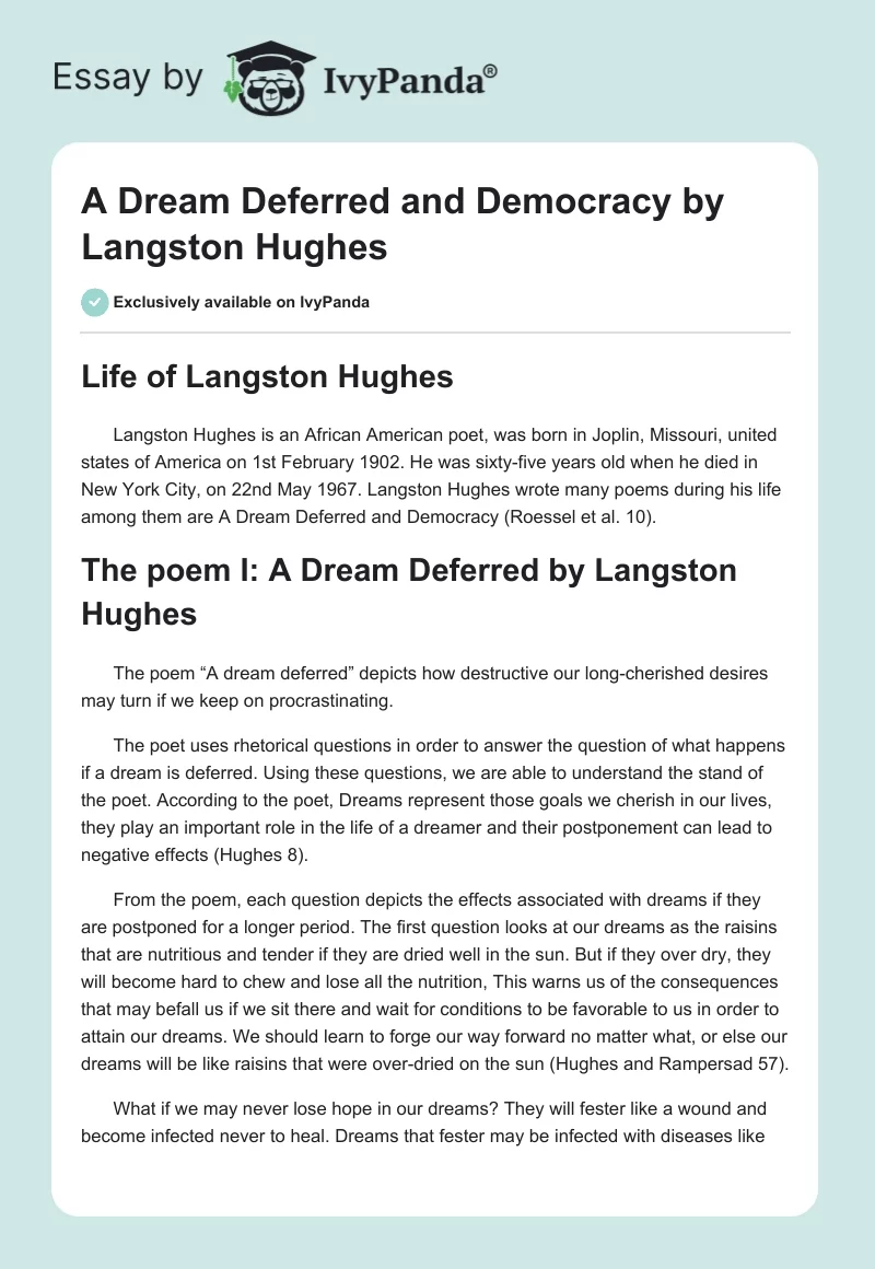 A Dream Deferred and Democracy by Langston Hughes. Page 1