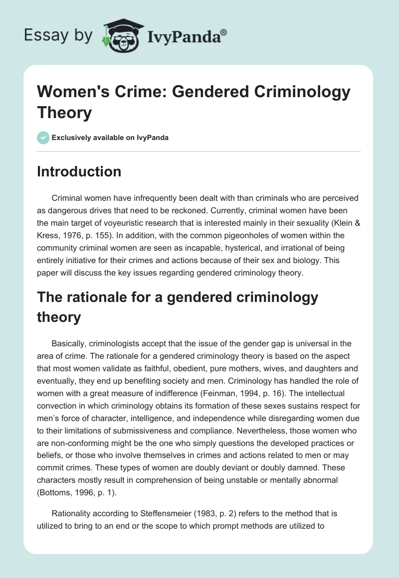 Women's Crime: Gendered Criminology Theory. Page 1