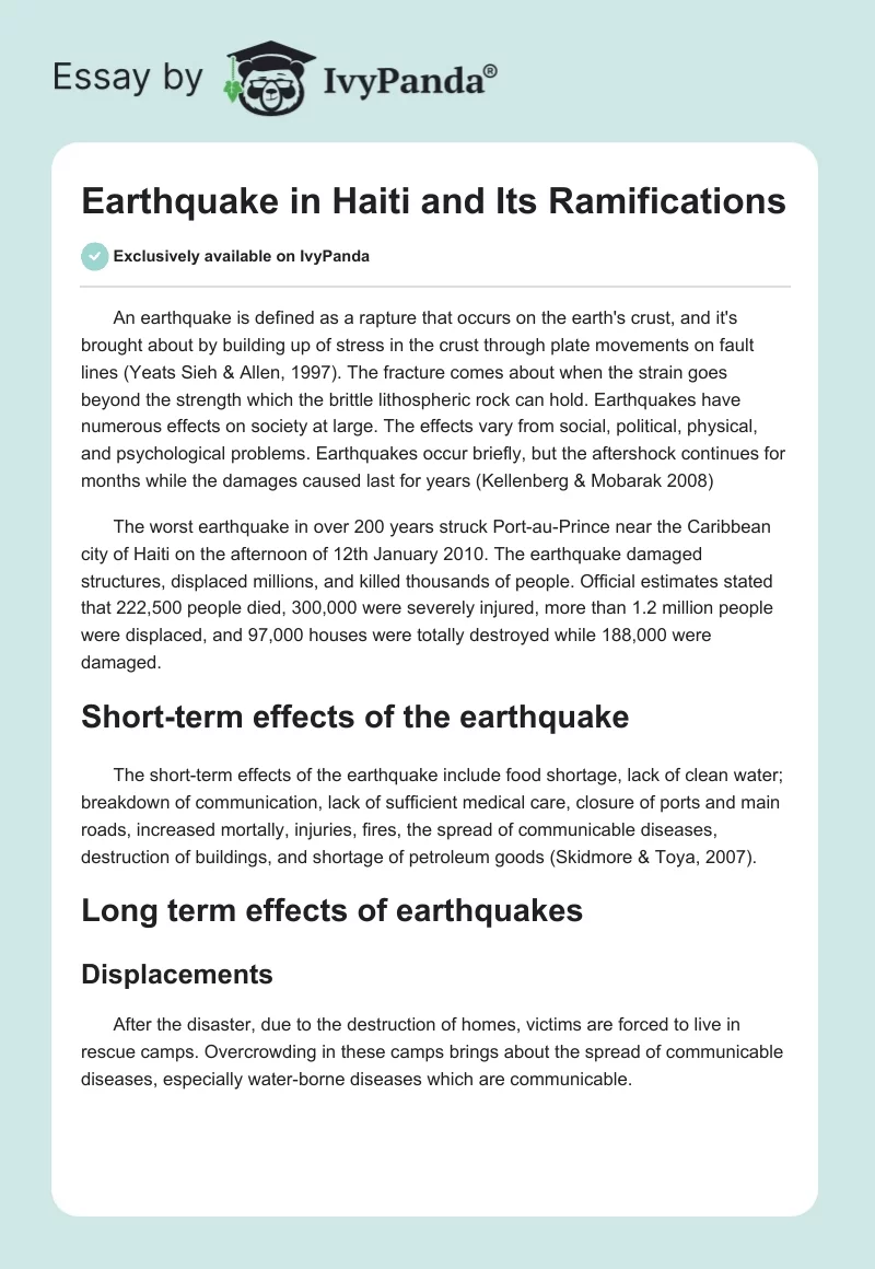 Earthquake Impacts: A Case Study of the 2010 Haiti Earthquake. Page 1