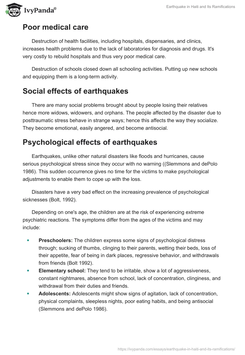 Earthquake Impacts: A Case Study of the 2010 Haiti Earthquake. Page 2