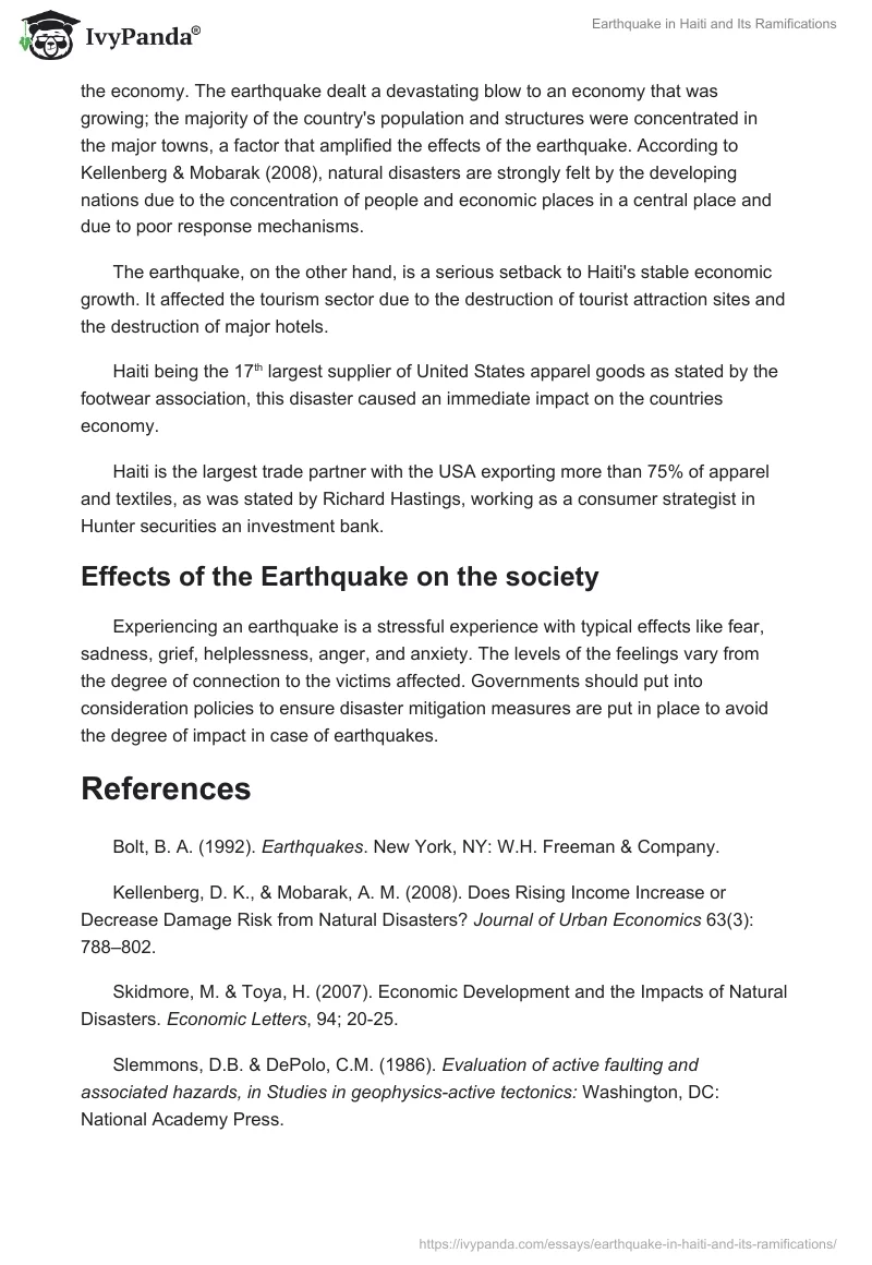 Earthquake Impacts: A Case Study of the 2010 Haiti Earthquake. Page 4