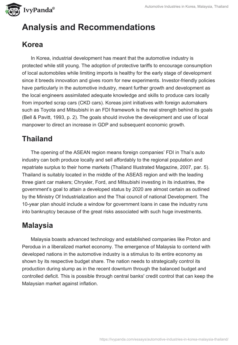 Automotive Industries in Korea, Malaysia, Thailand. Page 3