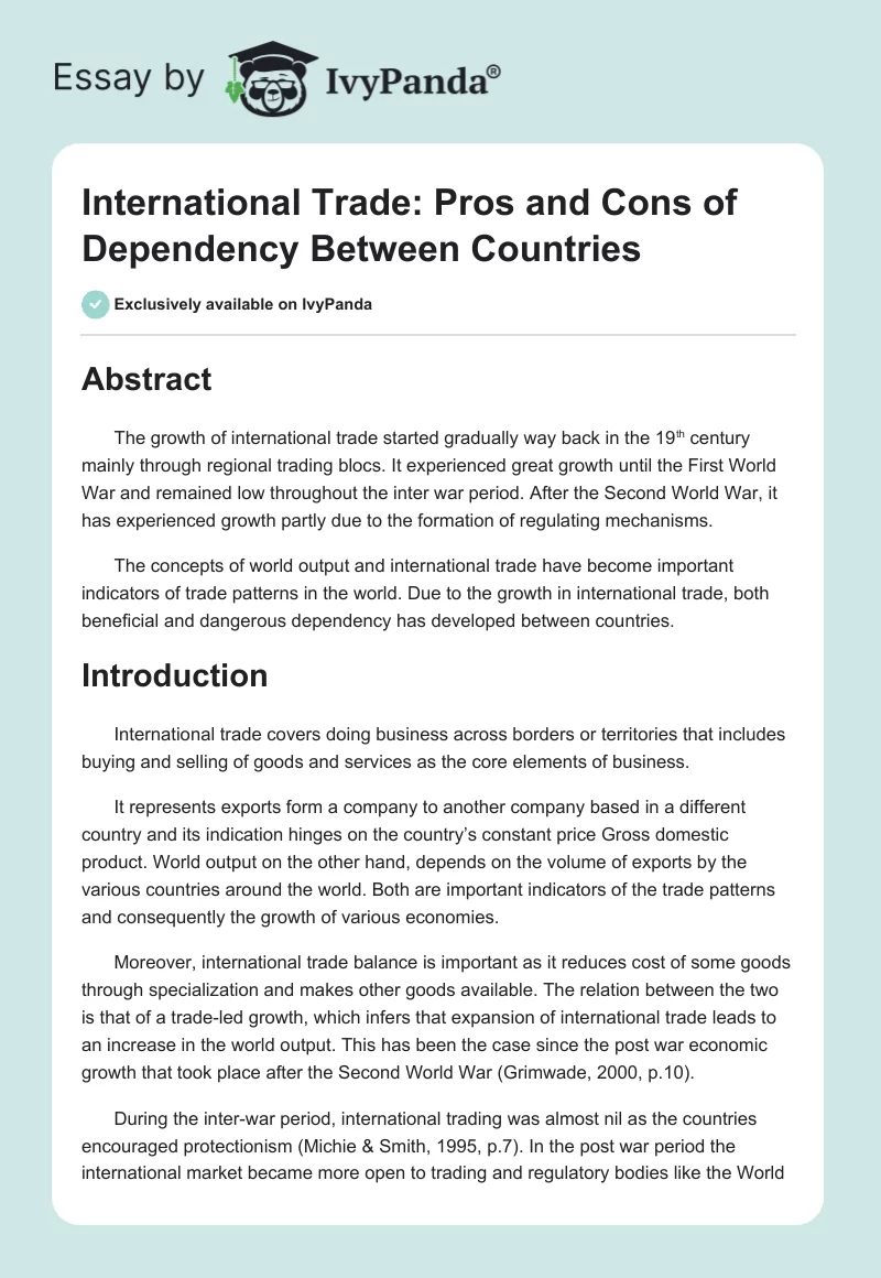 International Trade: Pros and Cons of Dependency Between Countries. Page 1