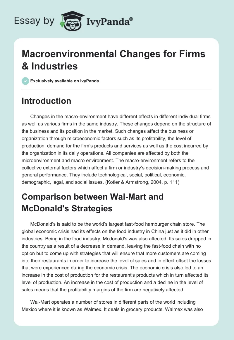 Macroenvironmental Changes for Firms & Industries. Page 1