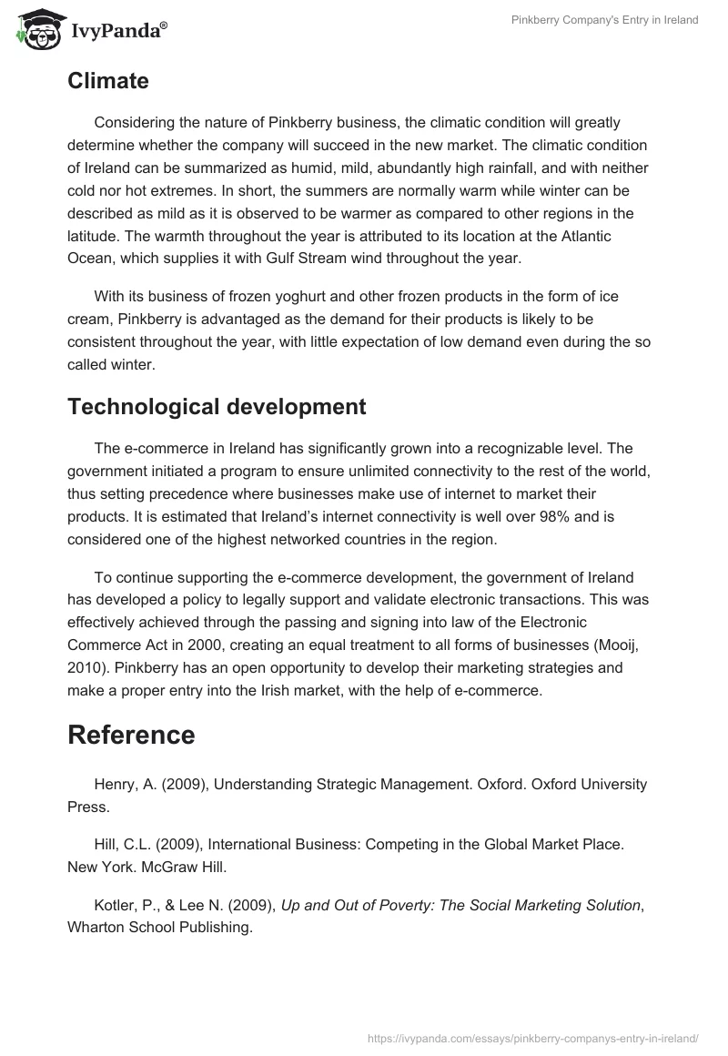 Pinkberry Company's Entry in Ireland. Page 4