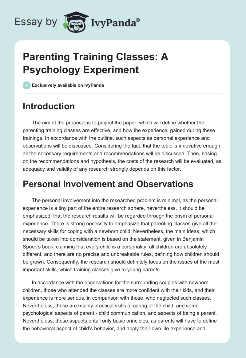 Parenting Training Classes: A Psychology Experiment. Page 1