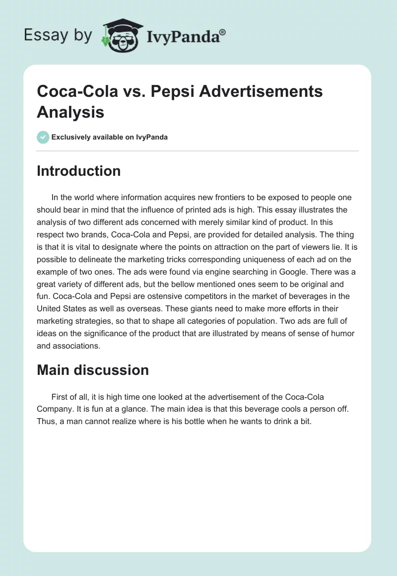 Coca-Cola vs. Pepsi Advertisements Analysis. Page 1