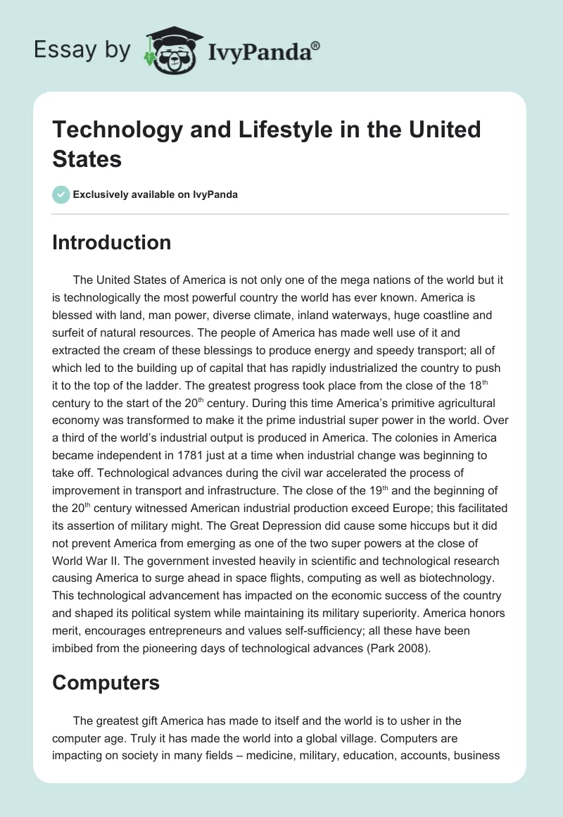 Technology and Lifestyle in the United States. Page 1