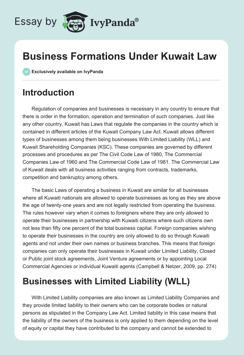 Business Formations Under Kuwait Law. Page 1