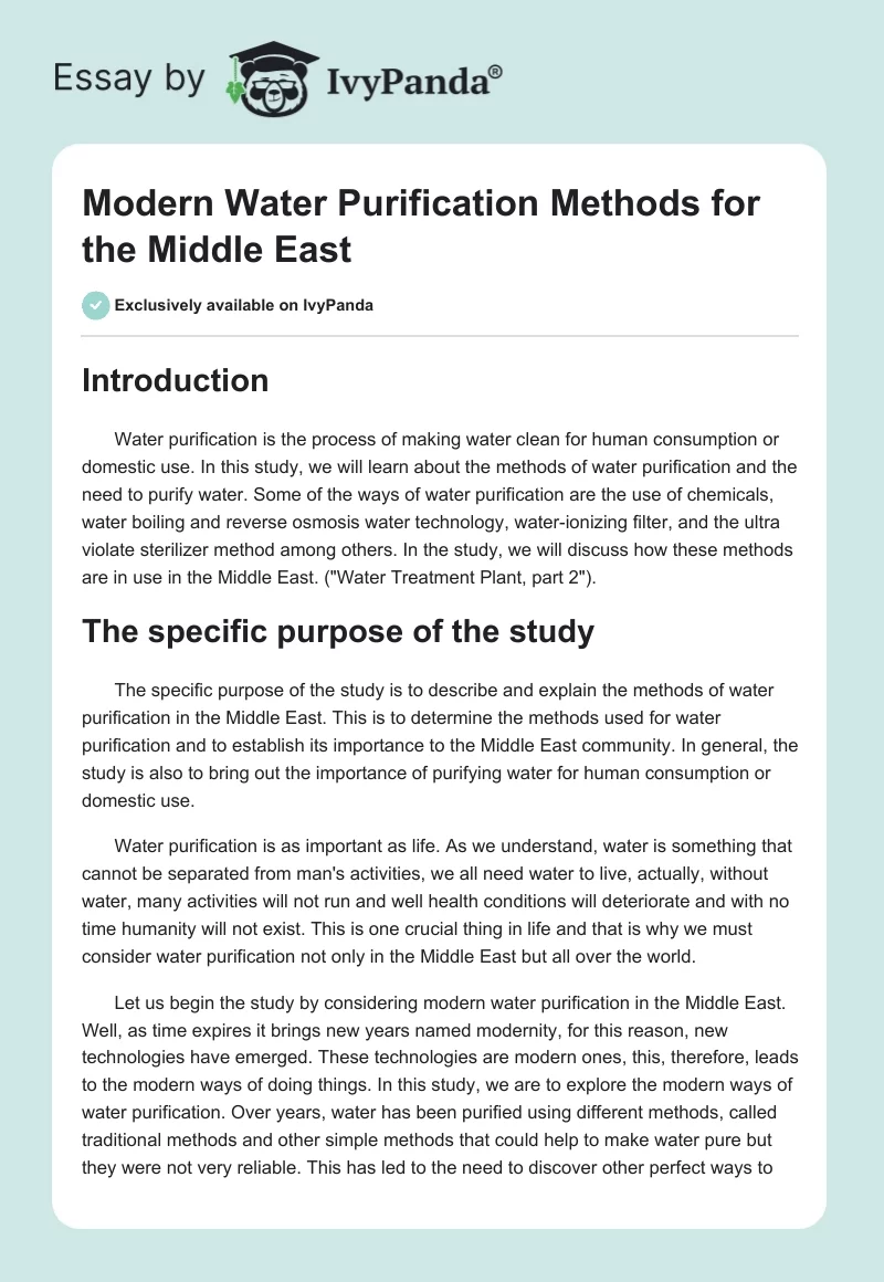 Modern Water Purification Methods for the Middle East. Page 1