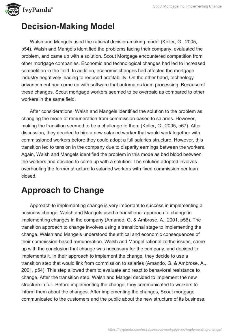 Scout Mortgage Inc. Implementing Change. Page 3