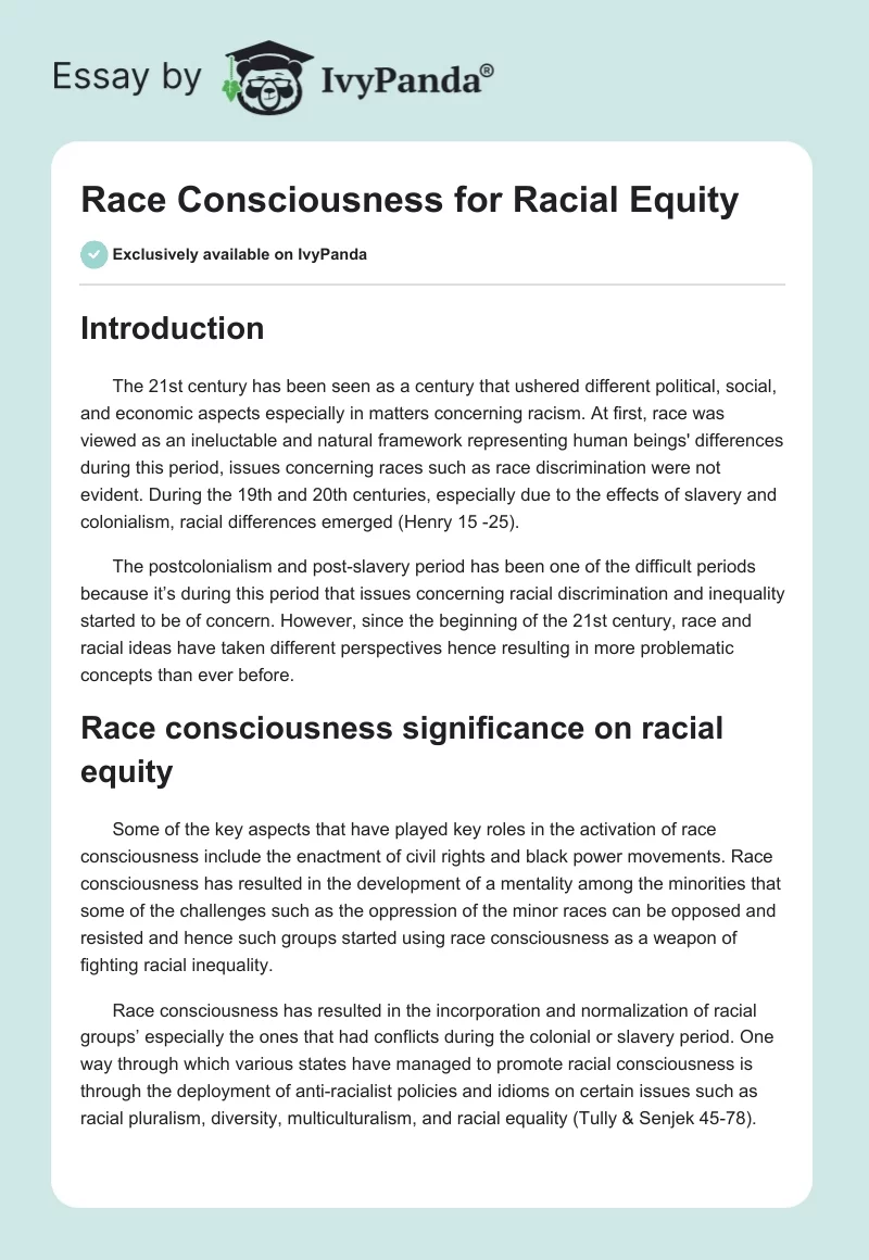 Race Consciousness for Racial Equity. Page 1