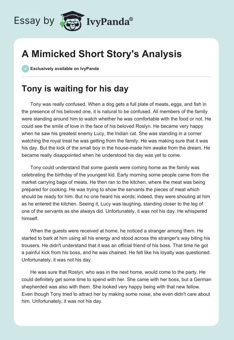 A Mimicked Short Story's Analysis. Page 1