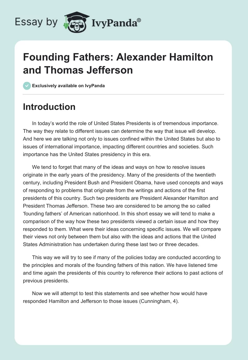 Founding Fathers: Alexander Hamilton and Thomas Jefferson. Page 1