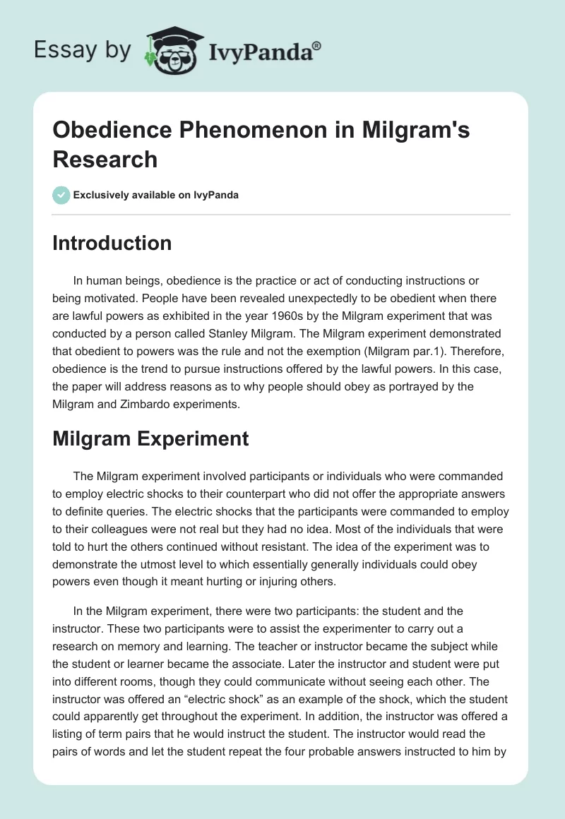 Obedience Phenomenon in Milgram's Research. Page 1