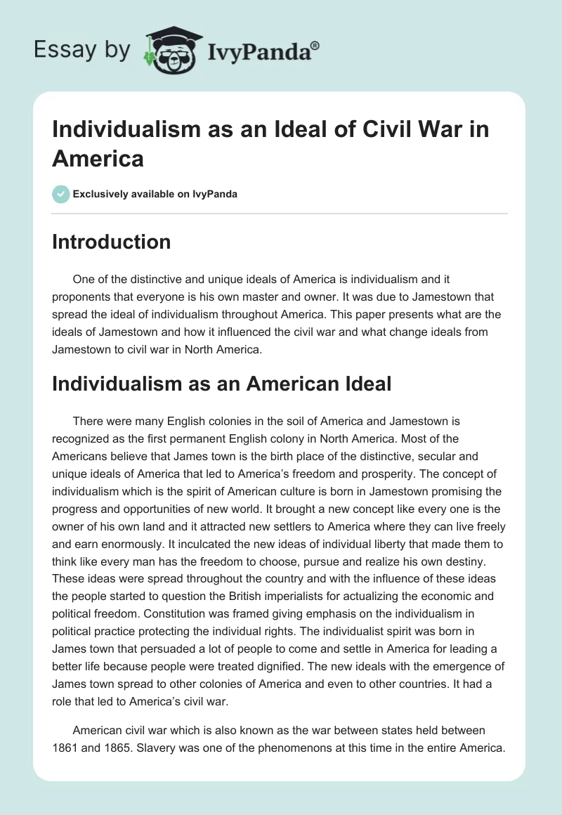 Individualism as an Ideal of Civil War in America. Page 1