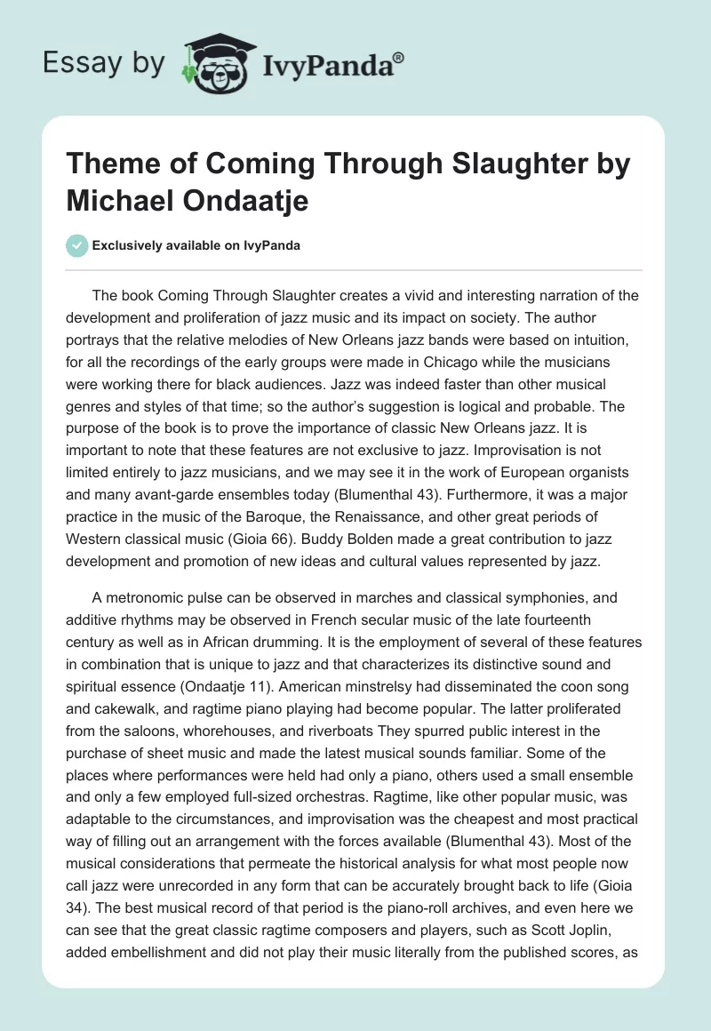 Theme of Coming Through Slaughter by Michael Ondaatje. Page 1