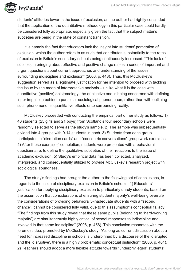 Gillean McCluskey’s “Exclusion from School” Critique. Page 2