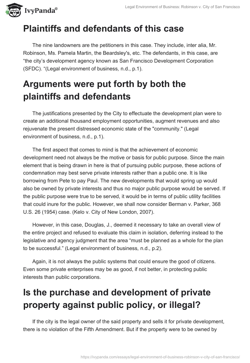 Legal Environment of Business: Robinson v. City of San Francisco. Page 2
