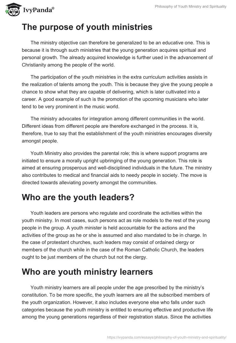 Philosophy of Youth Ministry and Spirituality. Page 2