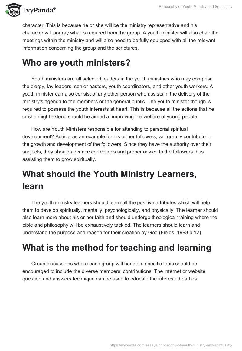 Philosophy of Youth Ministry and Spirituality. Page 4