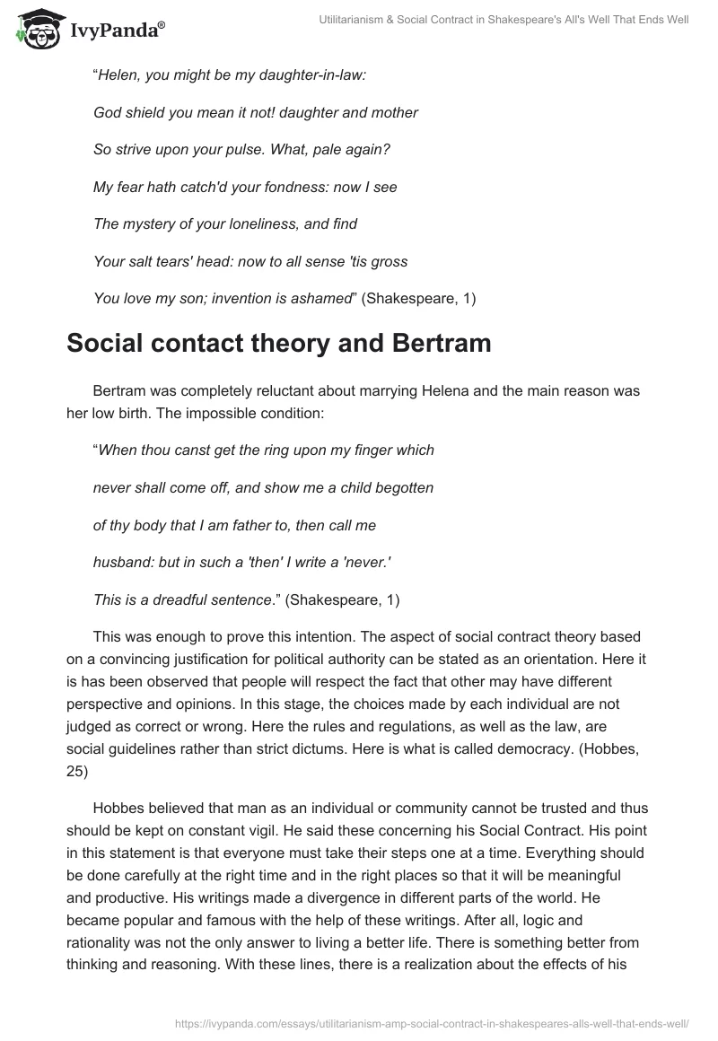 Utilitarianism & Social Contract in Shakespeare's All's Well That Ends Well. Page 3