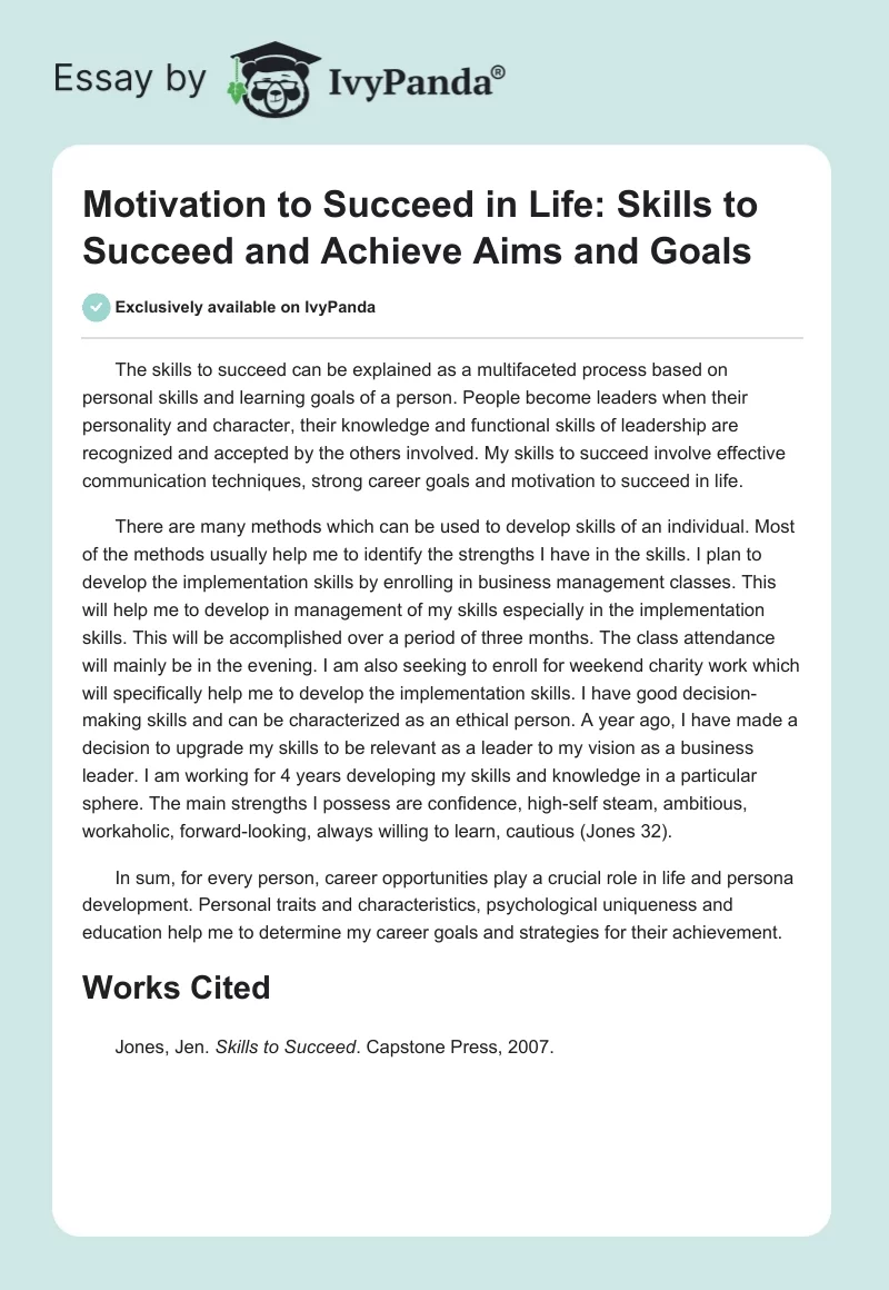 Motivation to Succeed in Life: Skills to Succeed and Achieve Aims and Goals. Page 1