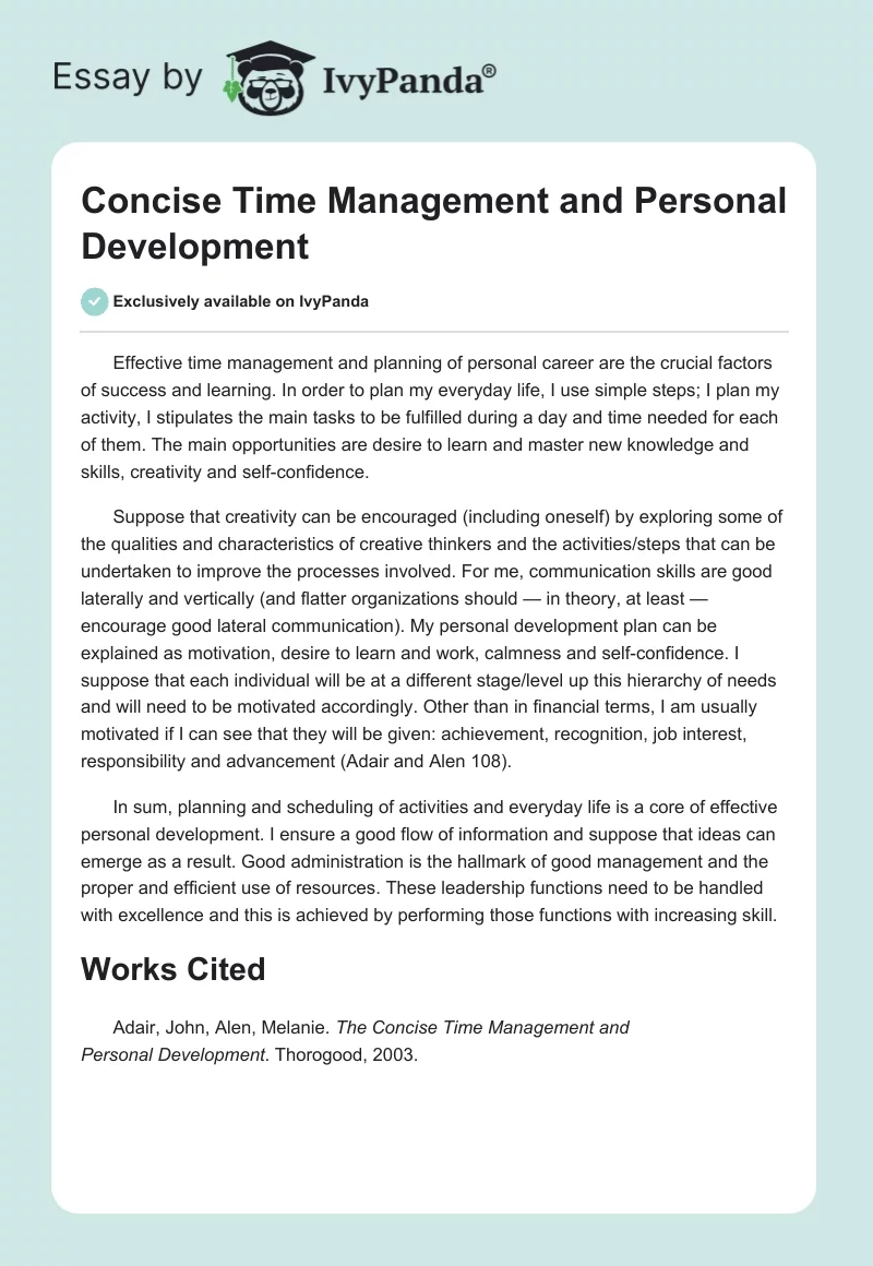 Concise Time Management and Personal Development. Page 1