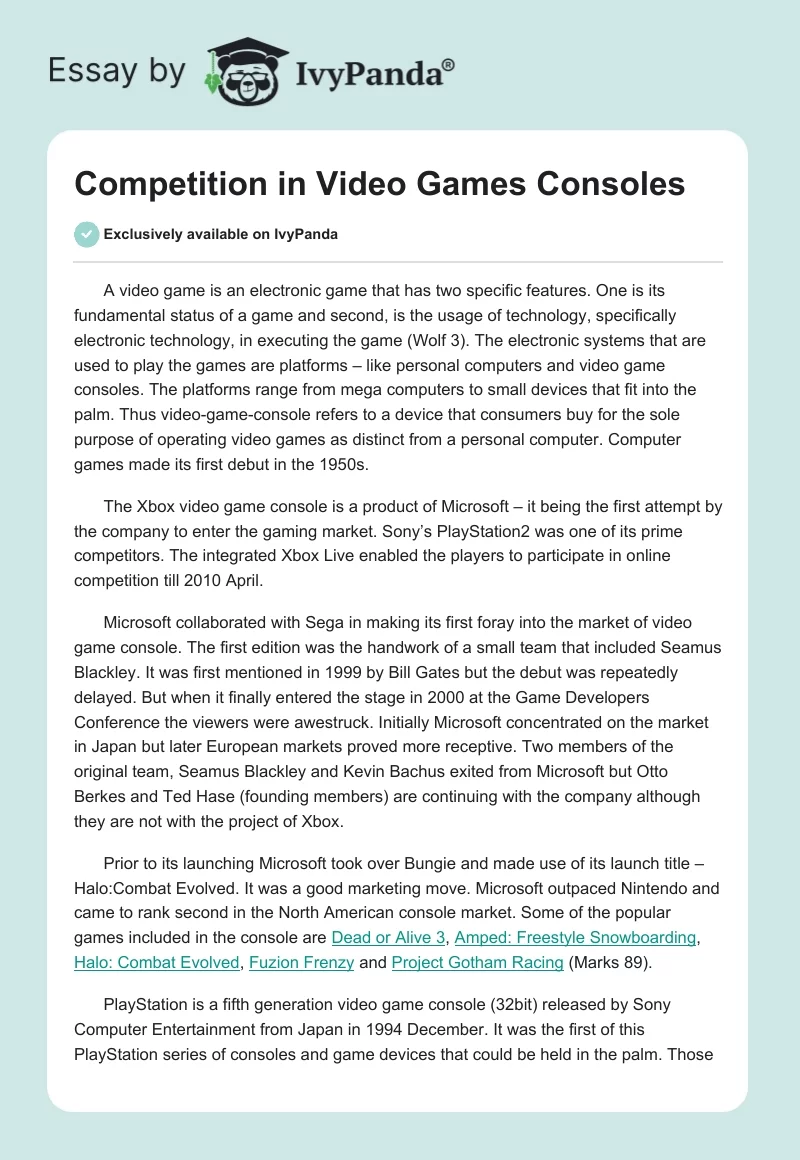 Competition in Video Games Consoles. Page 1