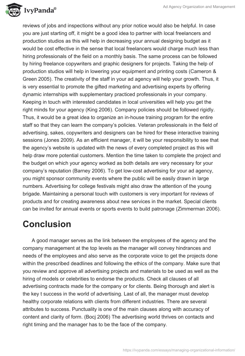 Ad Agency Organization and Management. Page 3
