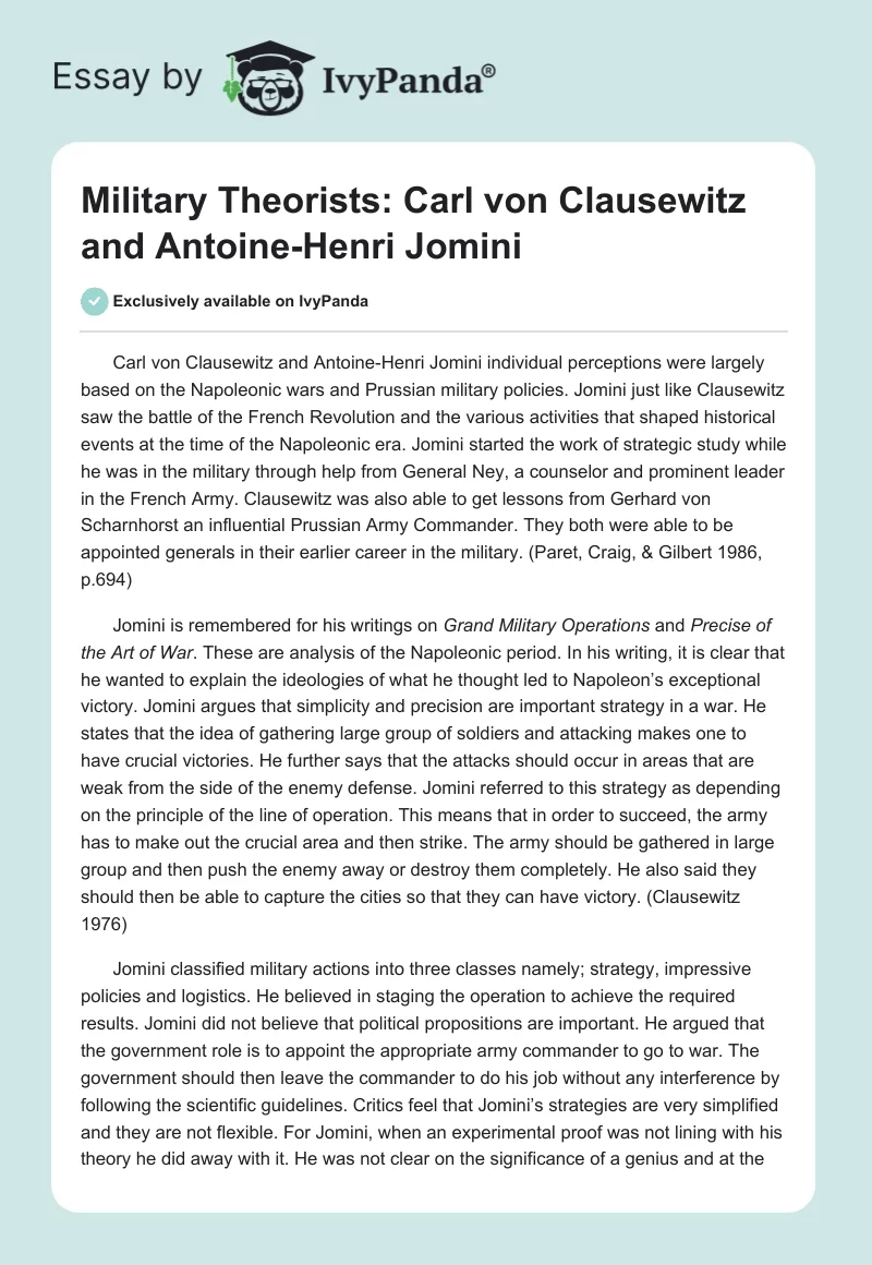 Military Theorists: Carl von Clausewitz and Antoine-Henri Jomini. Page 1