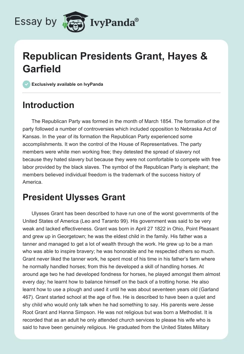 Republican Presidents Grant, Hayes & Garfield. Page 1