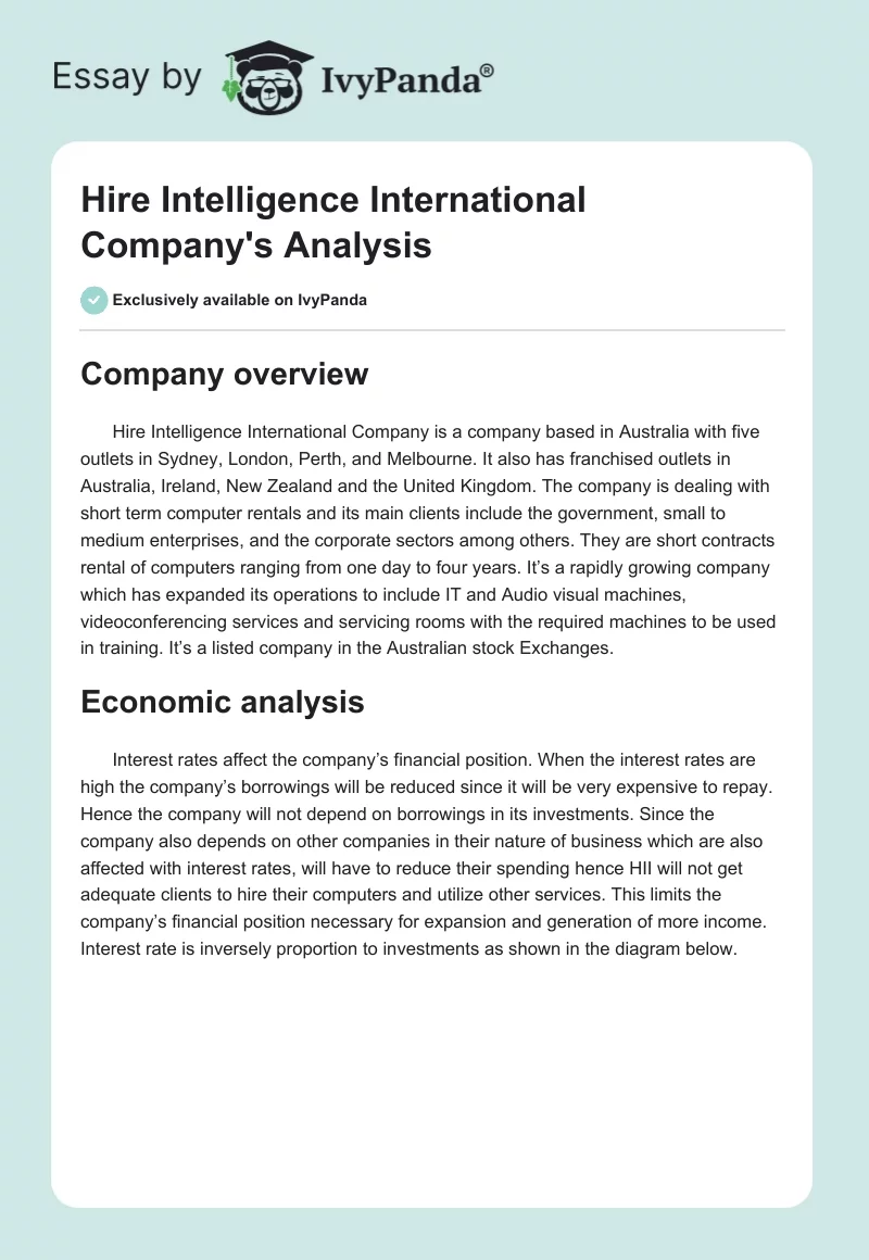 Hire Intelligence International Company's Analysis. Page 1