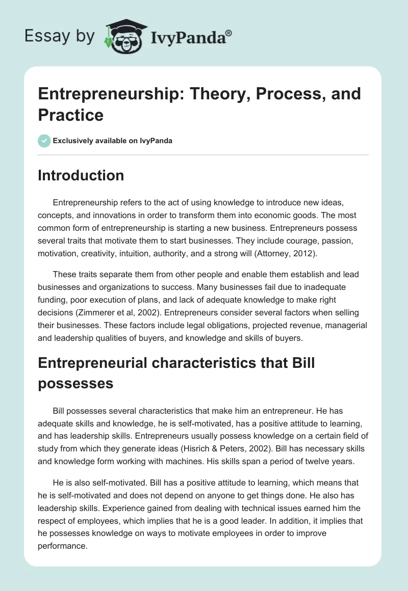 Entrepreneurship: Theory, Process, and Practice. Page 1